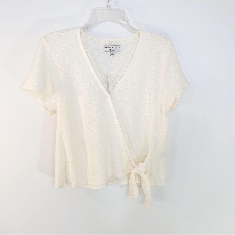Madewell Texture & Thread Wrap Tie Top Ivory Small - Picture 2 of 6